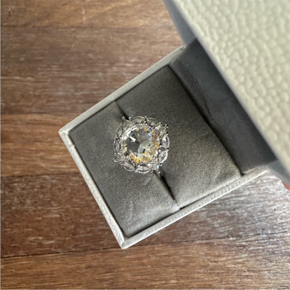 5CT Moissanite Halo Statement Ring Adjustable Silver Tone Cocktail Ring - Picture 2 of 5